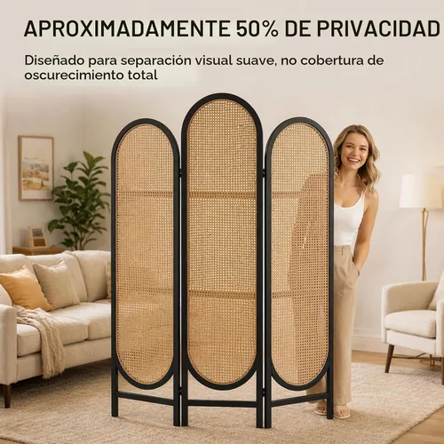 Vista 2 de Divisor de habitación de ratán tejido a mano, 3 paneles, panel divisor de habitación de madera de 5.9 pies de alto, pared divisora de pantalla de 3