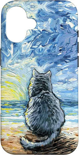Vista 32 de Nebelung Gray Cat Starry Night Persian Russian Blue Art Case for iPhone 17