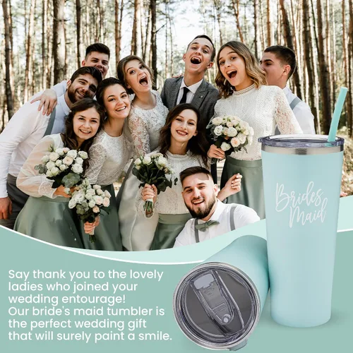 Vista 5 de Vaso de dama de honor, color menta marinera, acero inoxidable aislado al vacío, regalo personalizado para despedida de soltera, despedida