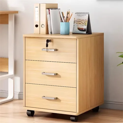 Vista 11 de Archivador de madera con cierre suave, cerradura de llave + ruedas enrollables con cerradura, escritorio de almacenamiento de documentos lateral