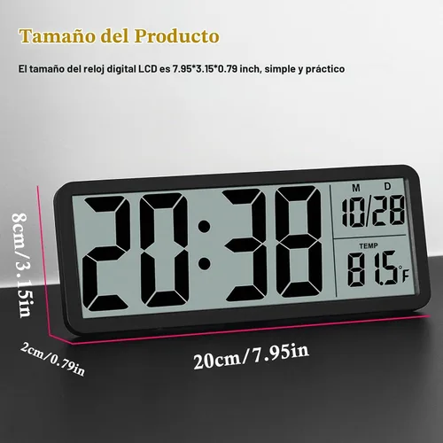 Vista 4 de Reloj de Pared LCD Digital Fácil de Configurar, Pantalla LCD de 8.5 Pulgadas con Pantalla de Hora/Fecha/Temperatura, Reloj de Escritorio Digital