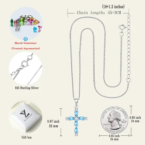 Vista 66 de YL Collar de cruz de plata de ley 925 con colgante de piedra natal religiosa para mujer
