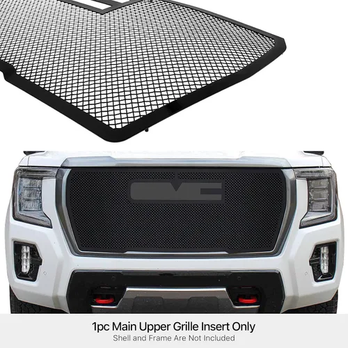 Vista 3 de APS Compatible con GMC Yukon 2021-2024 - Rejilla frontal de malla negra de acero inoxidable superior principal G75266H