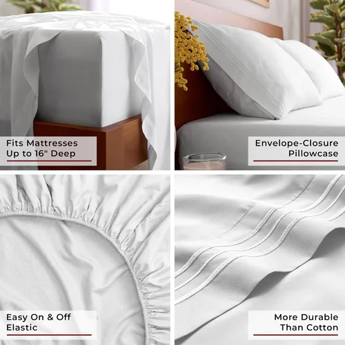 Vista 5 de Mellanni Juego de sábanas Twin XL - Juego de ropa de cama de 4 piezas de la colección icónica, (incluyendo 2 fundas de almohada), bolsillo profundo