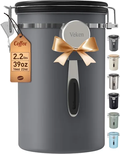 Vista 16 de Veken - Recipiente hermético para café de acero inoxidable, contenedor de almacenamiento de alimentos para la cocina con registro de fecha y cuchara