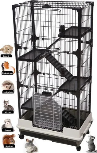 Vista 11 de Jaula de lujo de 2 niveles para conejos, conejillos de indias, para cachorros y gatitos Negro