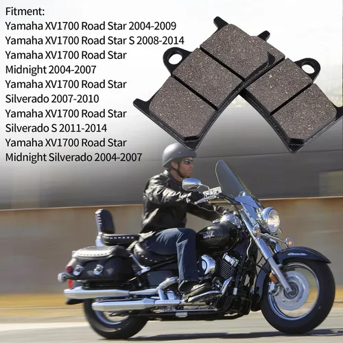 Vista 6 de Pastillas de freno delanteras y traseras para Yamaha XV1700 RoadStar 2004-2009, XV1700 Road Star Midnight Silverado 2004-2007, XV1700 Roadstar