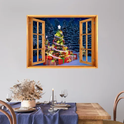 Vista 31 de wall26 Adhesivo de Pared Papá Noel Llevando Regalos Ventana Abierta Mural, No Se Despega y No Se Pega, Papel Tapiz No Tejido Decorativo