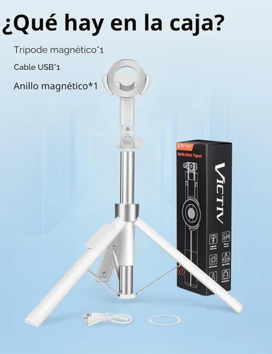 Vista 9 de 70" Magnetic Tripod for iPhone Magsafe, Extendable Selfie Stick Tripod Blanco