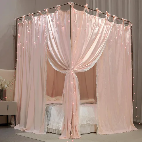 Vista 3 de AIOOO Dosel de Cama con Cortina de Princesa de 4 Postes de Doble Capa Cómoda Mosquitera de Malla y Tela para Niñas Adultas Decoración de Dormitorio