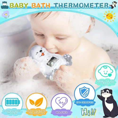 Vista 2 de Termómetro de baño para bebé, lindo termómetro flotante de nutria para recién nacidos y bebés, monitor de temperatura de habitación y bañera seguro