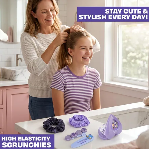 Vista 4 de Get Trend KPop Demon Hunters - Accesorios para el cabello para niñas, pinzas para el cabello, bandas de satén, cepillo con espejo compacto