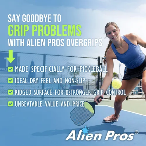 Vista 3 de ALIEN PROS Pickleball Overgrip (paquete de 4) con crestas para un mejor control de agarre, cinta de agarre de pickleball precortada y seca al tacto