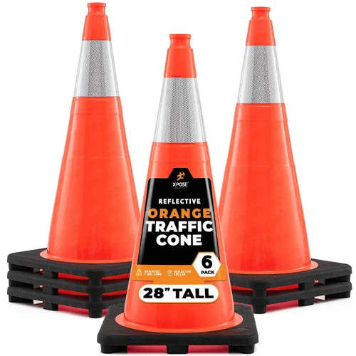 Vista 19 de Xpose Safety Conos de tráfico naranjas de 12 pulgadas con collar de 4 pulgadas, paquete de 4 conos de seguridad de plástico PVC multiusos