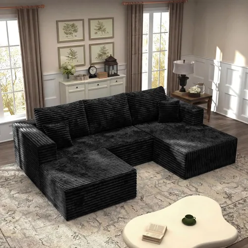 Vista 21 de Sofá modular en forma de L de 118 pulgadas, moderno sofá modular de pana de espuma viscoelástica de 4 plazas con otomana, asiento profundo tapizado