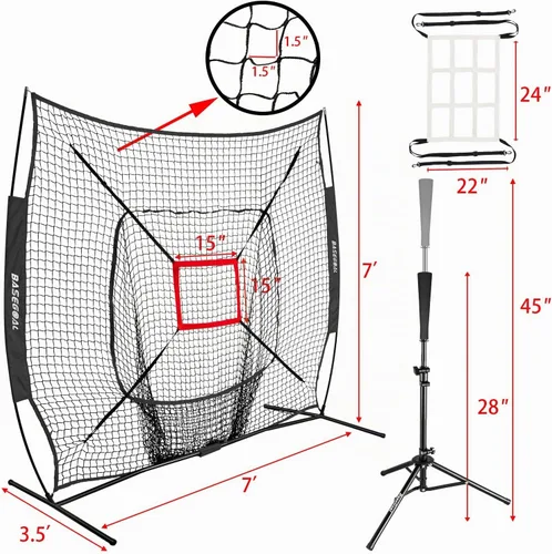 Vista 8 de BaseGoal 7x7ft Baseball Practice Net with Batting Tee and Strike Zone
