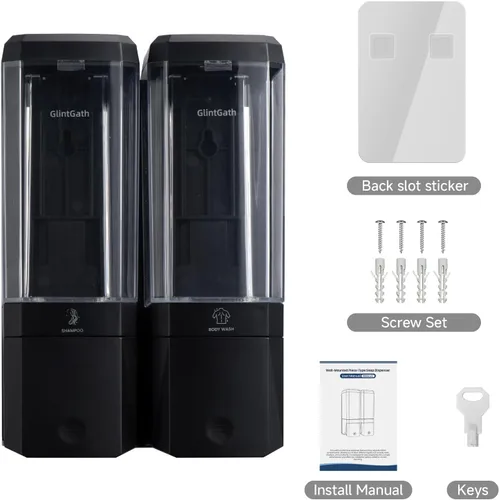 Vista 8 de Dispensador de champú y acondicionador,GlintGath Dispensador de ducha de 2 cámaras sin taladro, dispensador de champú para ducha montado