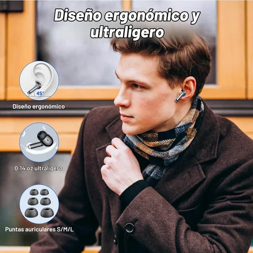 Vista 7 de Auriculares inalámbricos, auriculares Bluetooth 5.4 con 4 micrófonos ENC con cancelación de ruido, auriculares Bluetooth con tiempo de reproducción