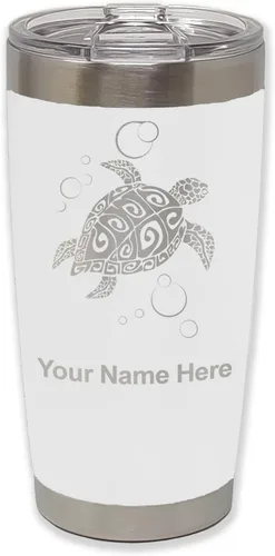Vista 30 de LaserGram Vaso aislado al vacío de 20 onzas, tortuga marina hawaiana, grabado personalizado incluido (morado claro)