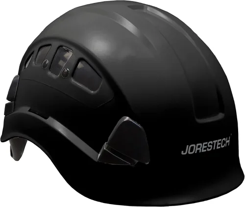 Vista 2 de JORESTECH - Casco de ABS para trabajar en altura y rescate con ranura ventilada con trinquete ajustable de suspensión de 6 puntos ANSI Z89.1-14 Negro