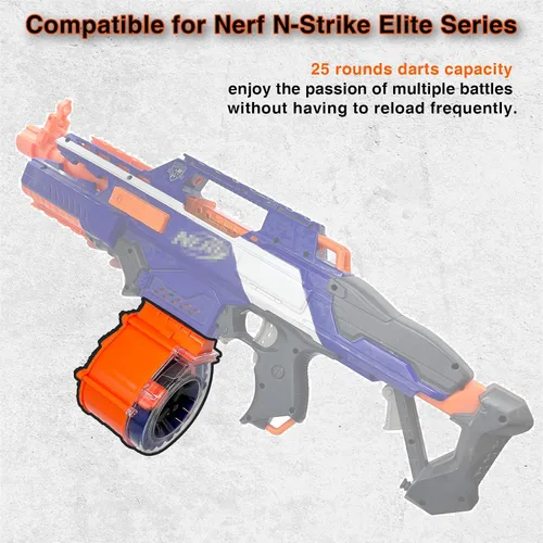Vista 5 de 25-Round Drum Magazine with 70 Refill Darts Enhanced Performance Accessory Compatible with Nerf N-Strike Elite Series Blasters