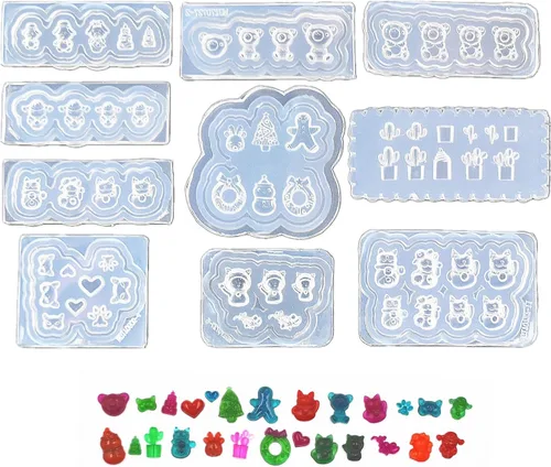 Vista 7 de Paquete de 10 moldes de silicona para arte de uñas, moldes decorativos de resina, plantillas de arte de uñas, herramienta de curación principal