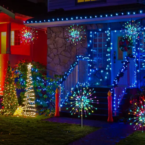 Vista 7 de LIGHTSHARE Luz de Bola de 12 Pulgadas con Forma de Estrella de Fuegos Artificiales, 80 Luces LED, Luces de Fuegos Artificiales que Parpadean