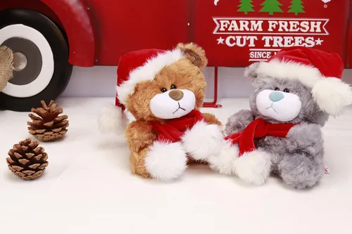 Vista 8 de Plushland Adorable oso de peluche suave y peludo, animal de peluche, juguetes de vacaciones, recuerdos de fiesta de Navidad para niños