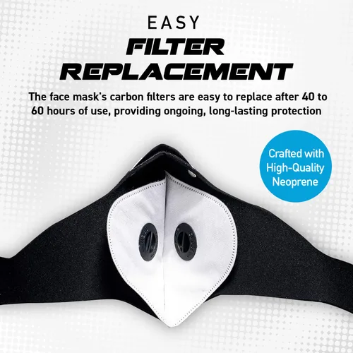Vista 5 de ECO-GEAR Máscara facial anticontaminación con protección de carbón activado de grado militar Antihumo, gases de escape, polvo, polen Correr