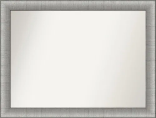Vista 260 de Amanti Art Espejo de baño plateado para sobre el fregadero, 28 x 37 pulgadas, elegante espejo rectangular de peltre cepillado, marco de madera