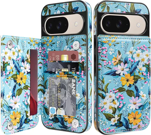 Vista 23 de Bizzib para Google Pixel 6A Funda de cuero tipo cartera con tarjetero, cubierta tipo libro con pata de pie, cierre magnético, funda protectora a