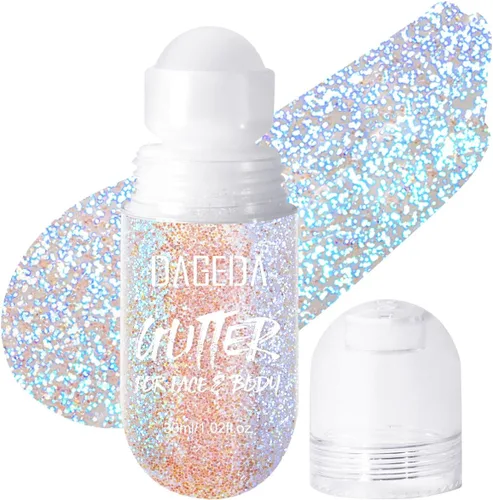 Vista 17 de DAGEDA Gel de purpurina corporal, purpurina facial enrollable para maquillaje de sirena, accesorios para festivales, rave, gel holográfico