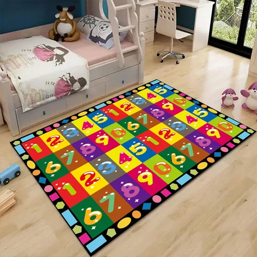 Vista 3 de Alfombra de números para niños, 3 x 4 pies, alfombra de área de aprendizaje educativa de números y formas, alfombra colorida de retazos para jugar