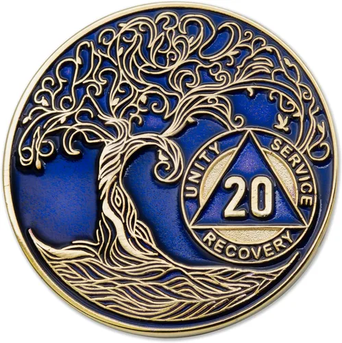 Vista 278 de 1 año Sobriety Mint Twisted Tree of Life Medallón de recuperación AA chapado en oro, chip/ficha - negro