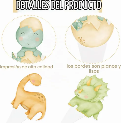 Vista 5 de Decoración de dinosaurio para baby shower, 48 piezas de decoración de cupcakes de dinosaurio para decoración de fiesta de cumpleaños de dinosaurio