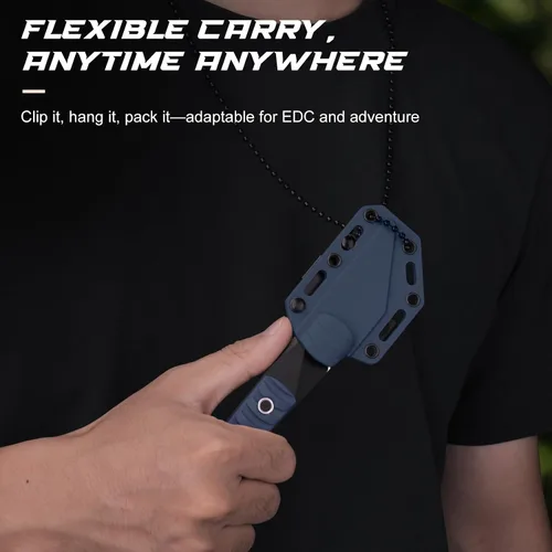 Vista 5 de Cuchillo de cuello compacto de 14.7 cm, pequeño cuchillo de hoja fija EDC Kiridashi con empuñadura de ABS azul, acero 5Cr14MoV, ideal para camping
