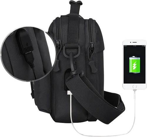 Vista 3 de HUNTVP Bolso táctico de mensajero multifunción de nailon para maletín de hombro con puerto USB