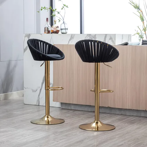 Vista 3 de Taburetes de bar modernos y ajustables giratorios, taburete de bar de cocina con respaldo, juego de 2, sillas de bar de estilo ocio, para isla