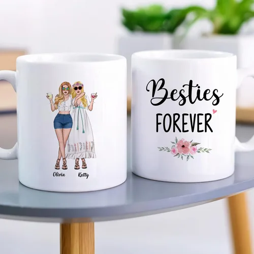 Vista 5 de Gossby Taza personalizada (2 mujeres) Besties Forever Best Friend Regalos de amistad para mujeres, niñas, hermana, taza de café