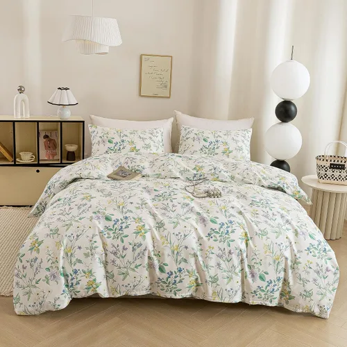 Vista 16 de ECOCOTT Juego de funda de edredón floral tamaño Queen, 100% algodón lavado, sensación de lino, 3 piezas, funda de edredón vintage con cierre