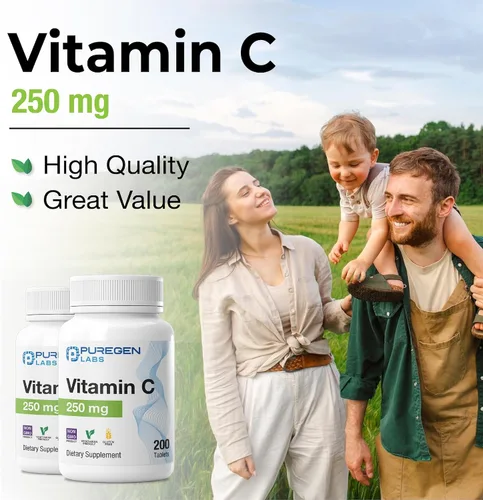 Vista 5 de Puregen Labs Vitamina C de 250 mg apoya un sistema inmunológico saludable y protección antioxidante, sin OMG, sin gluten, fabricado en Estados