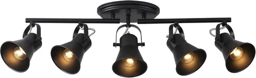 Vista 11 de KEESFU Iluminación de pista mini industrial para techo, luces de punto negras para interiores con cabezal de luz ajustable multidireccional, foco