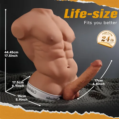 Vista 5 de Isskis Muñeca Sexual Masculina Grande de 24 Libras con Consolador Flexible para Mujeres, Polla Enorme Realista 3D de 6.8 Pulgadas, Muñecas Sexuales