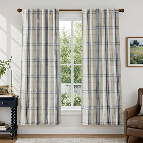 Vista 15 de DriftAway Cortinas de felpilla de lino a cuadros 100% opacas de 96 pulgadas Beige