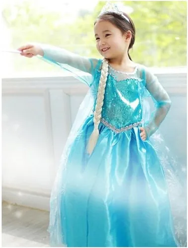 Vista 2 de Vestido de disfraz de Elsa de Frozen para niñas pequeñas, color sólido, vestido acampanado