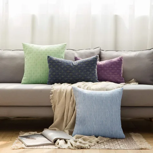 Vista 4 de MIULEE - Juego de 2 fundas de almohada decorativas de lino de arpillera, modernas, estilo campestre, rústicas, tejidas, con textura, para sofá, Azul
