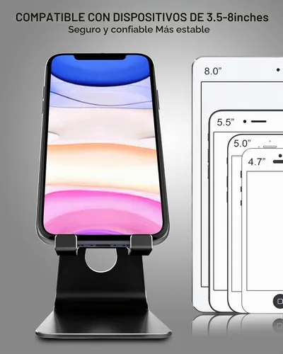 Vista 6 de CreaDream Soporte Ajustable para Teléfono Celular, Soporte para Teléfono, Cuna, Base, Soporte, Soporte de Escritorio de Aluminio Compatible con Negro