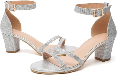 Vista 4 de kkdom Sandalias de tacón grueso con puntera abierta para mujer, sandalias sexis cómodas y elegantes para verano, para fiestas, citas, trabajo diario