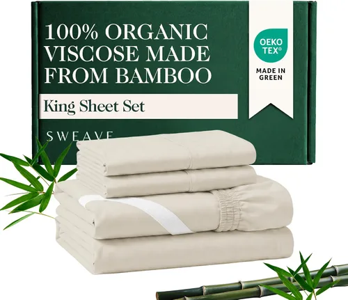 Vista 11 de Juego de sábanas de bambú viscosa 100% cultivada orgánicamente, 3 piezas, marfil Marfil (100% viscosa orgánica hecha de bambú)