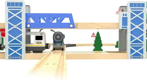 Vista 7 de Z MAYABBO Juego de accesorios de tren de madera, puente ferroviario de madera para vías de ferrocarril, 2 niveles de paso elevado compatible